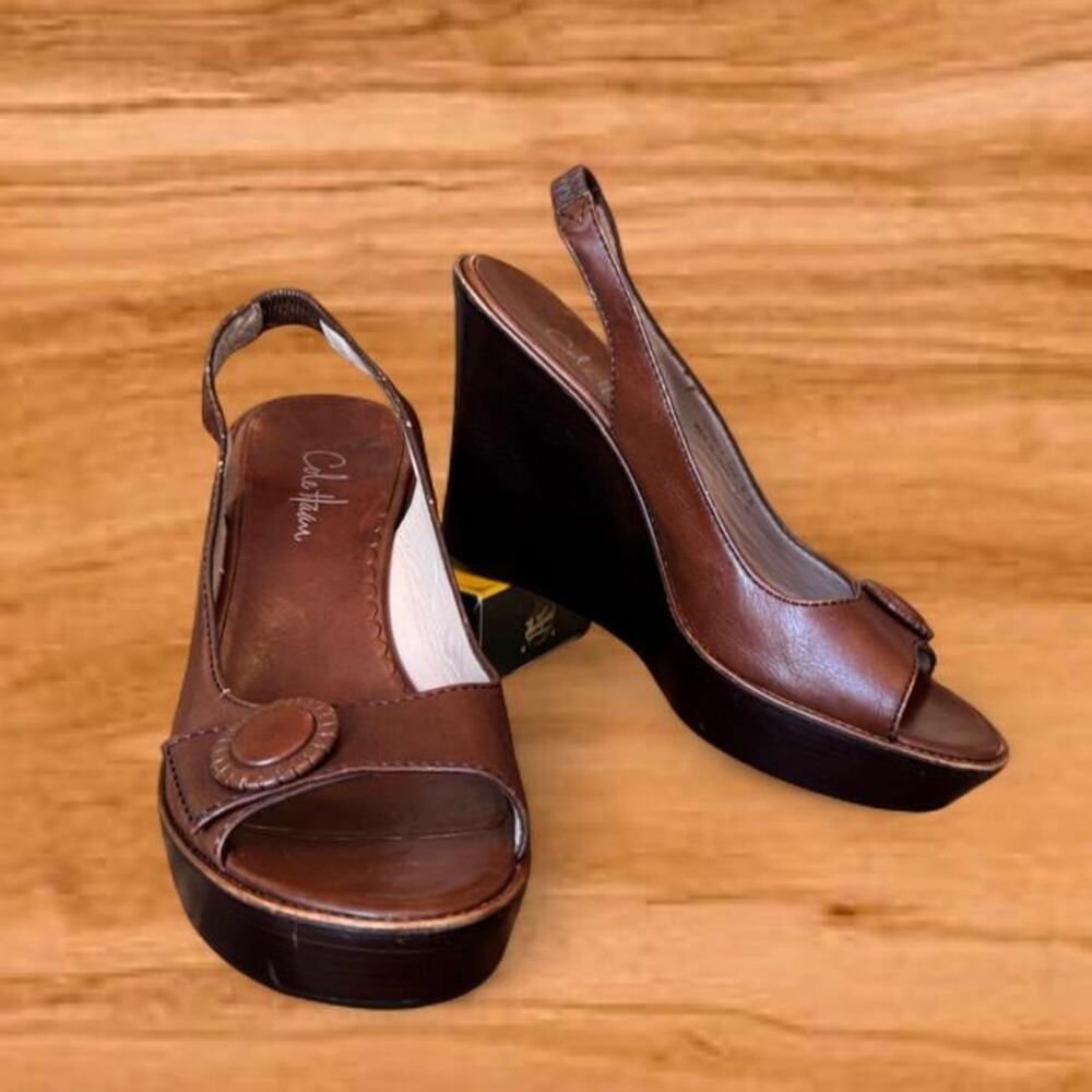 Cole Haan Brown Leather Slingback Wedges